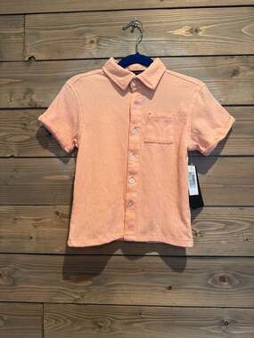 DKNY Boys Peach Nectar Terry Cotton Cabana Button-Down Shirt Sz 4
